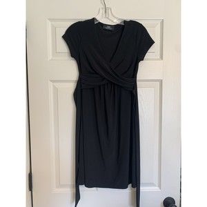 B. Moss Women's Dress size XS A Line Black Short Sleeve V Neck Stretch Tie back